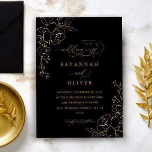 Gold Lined Floral Black & Gold Wedding