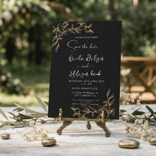 Gold Lined Floral Black Wedding Invitation