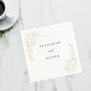 Gold Lined Floral Name Napkins