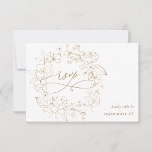 Gold Lined Floral on White & Gold w Meal RSVP 3