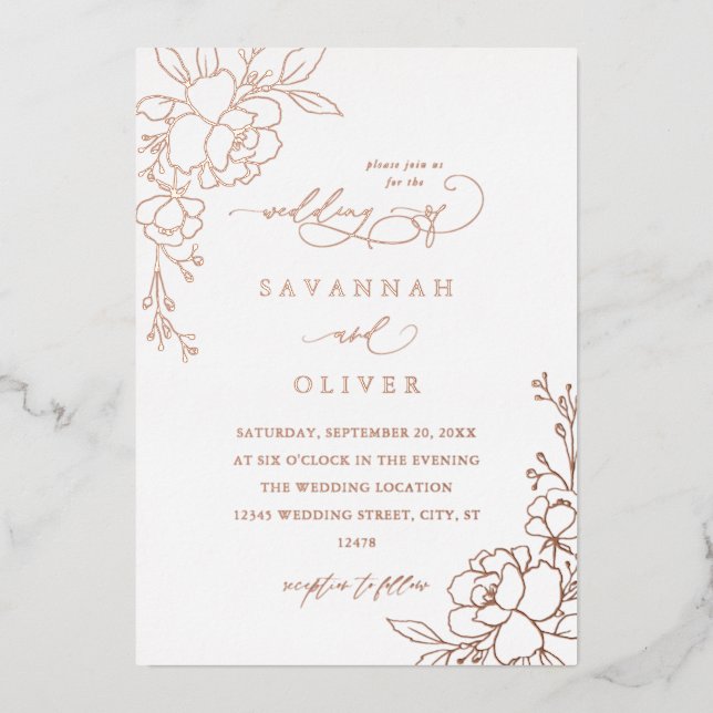 Gold Lined Floral White & Foil Wedding  (Front)