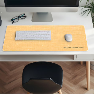Gold Linen Texture with Subtle White Sparkle Desk Mat