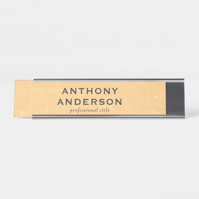Gold Linen Texture with Subtle White Sparkle Desk Name Plate (Front)