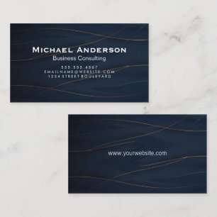 Gold Lines Blue Background Business Card