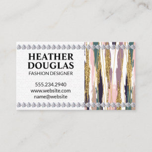 Gold Lines Brush Strokes Diamonds Business Card