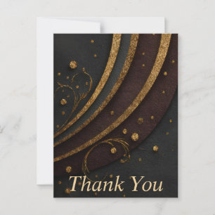 Gold Lines Dots on Black Paper Thank You Card