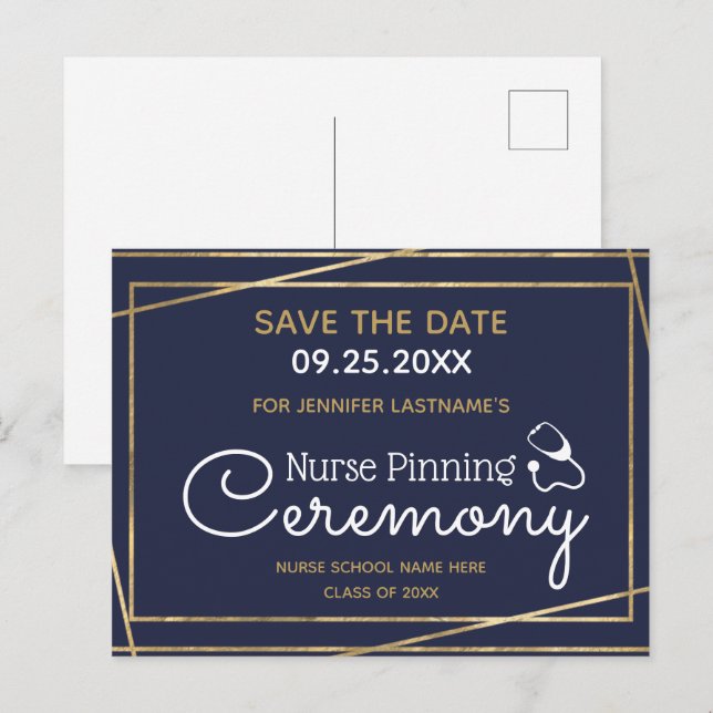 Gold Lines Nurse Pinning Ceremony Save the Date Postcard (Front/Back)