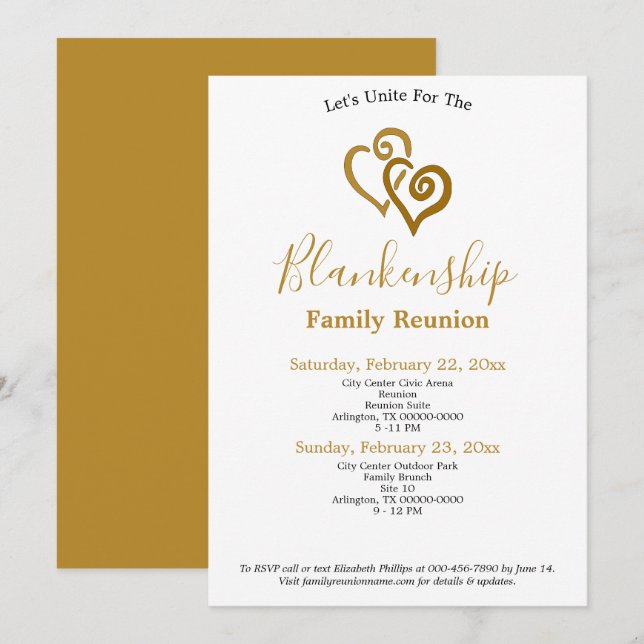 Gold Linked Heart Family Reunion Template (Front/Back)