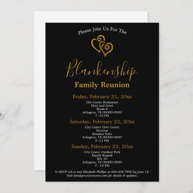 Gold Linked Hearts Family Reunion Template (Front/Back)