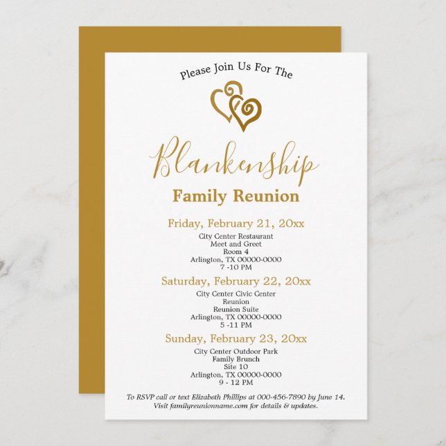 Gold Linked Hearts Family Reunion Template (Front/Back)