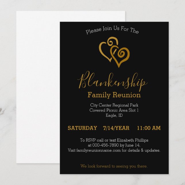 Gold Linked Hearts Family Reunion Template (Front/Back)