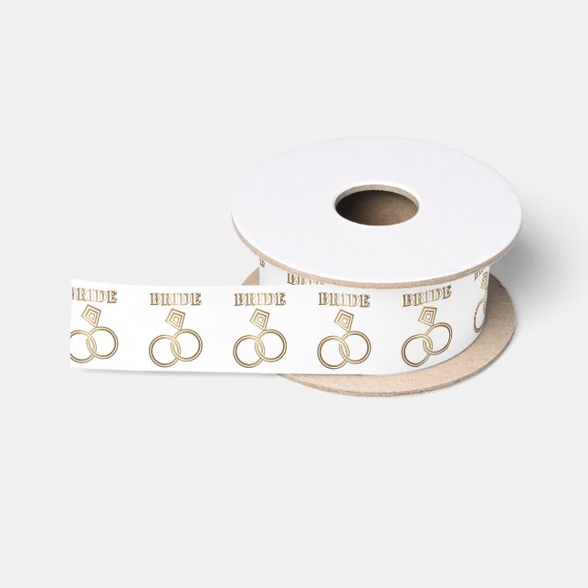 Gold Linked Rings Bride Wedding Satin Ribbon (Spool)