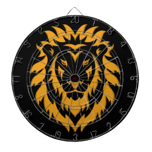 Gold Lion Big Graphic on Black Dartboard