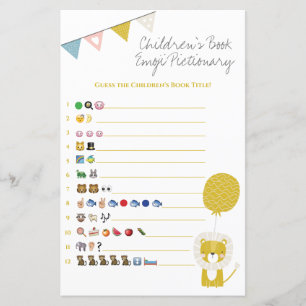 Gold Lion Book Emoji Pictionary Baby Shower Game