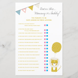Gold Lion Guess Who Mommy / Daddy Baby Shower Game