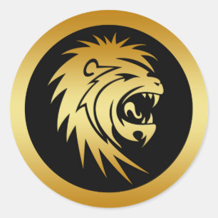 GOLD LION HEAD CLASSIC ROUND STICKER