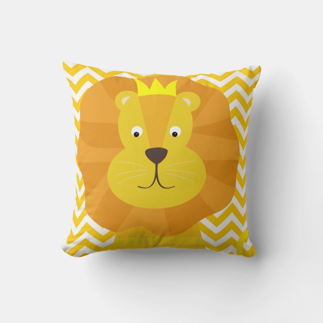 Gold Lion on Gold and White Chevron Throw Pillow (Front)