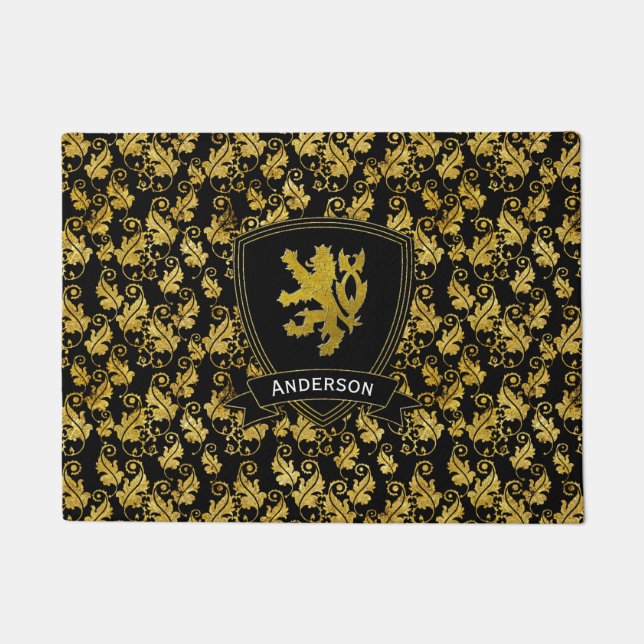 Gold Lion Rampant Foliage Your Colour Doormat (Front)