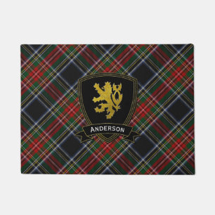 Gold Lion Rampant Tartan Pattern Doormat