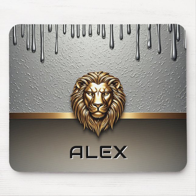 Gold Lion Relief With Metallic Texture 🦁 Mouse Pad (Front)
