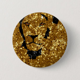 Gold Lion With Silver 2 Inch Round Button