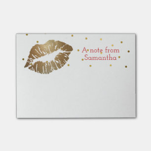 Gold Lip Print Personalized Small Post It Note Pad