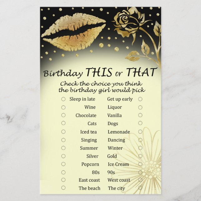 Gold Lips Birthday this or that game (Front)