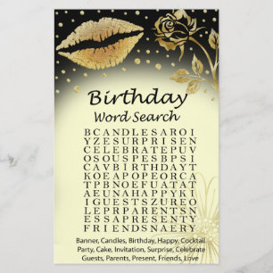 Gold Lips Birthday word search game