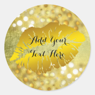 Gold Lips Confetti Glitter Classic Fashion Beauty Round Sticker