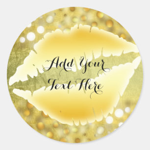 Gold Lips Confetti Glitter Classic Fashion Beauty Round Sticker