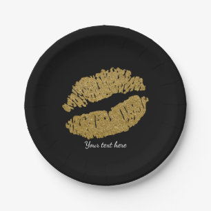 Gold Lips Faux Sparkle Kiss Beauty Makeup Party Paper Plate