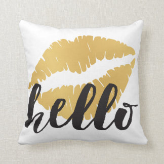 Gold Lips + Hello Throw Pillow