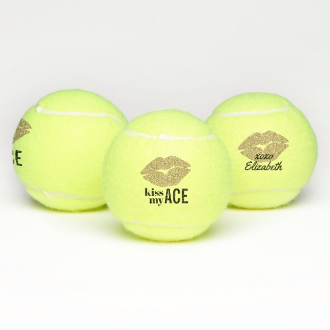 Gold Lips Kiss My Ace Personalized Tennis Balls (Multi)
