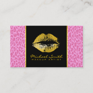 Gold Lips Makeup Artist Modern Leopard Skin #4 Business Card