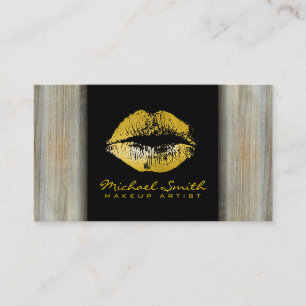 Gold Lips Makeup Artist Modern Wood Look #2 Business Card