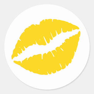 Gold Lipstick Print Classic Round Sticker