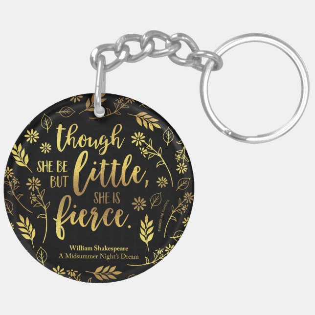 Gold Little But Fierce William Shakespeare Floral Keychain (Back Right)