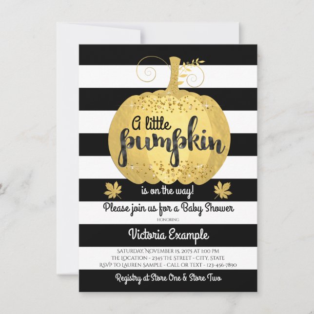 Gold Little Citrouille Baby Shower Invitations (Devant)