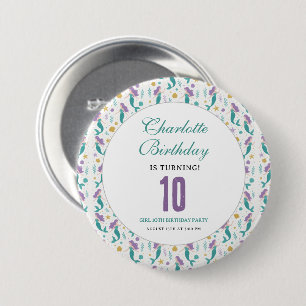 Gold Little Mermaid 10th Birthday Under the Sea 3 Inch Round Button