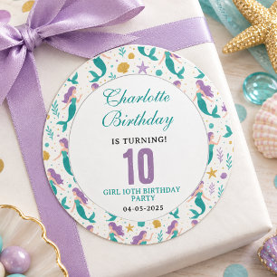 Gold Little Mermaid 10th Birthday Under the Sea Classic Round Sticker