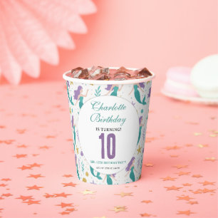 Gold Little Mermaid 10th Birthday   Under the Sea Paper Cups