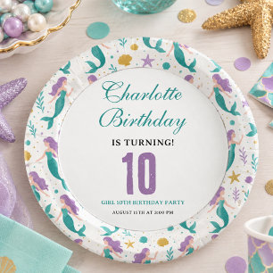 Gold Little Mermaid 10th Birthday   Under the Sea Paper Plate