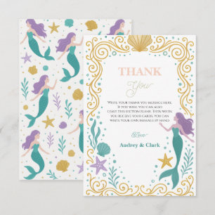 Gold Little Mermaid 10th Birthday Under the sea Thank You Card