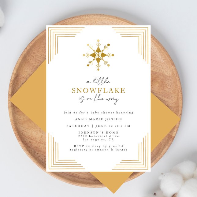 Gold Little Snowflake Minimal Elegant Baby Shower Invitation (Creator Uploaded)
