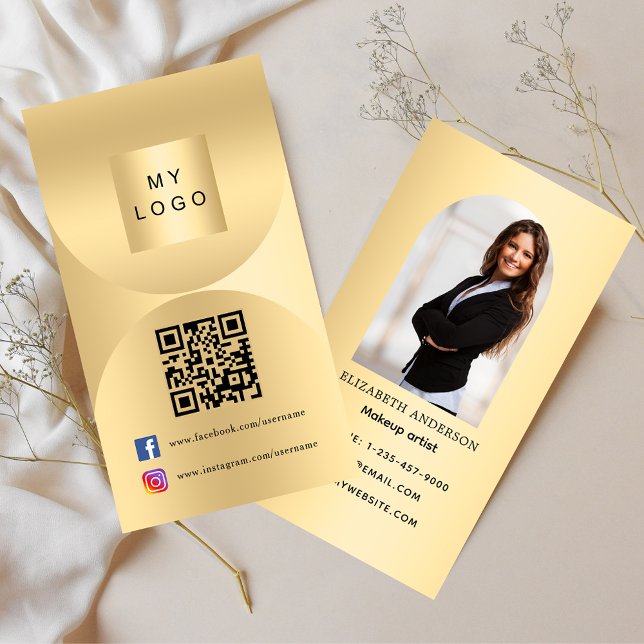 Gold logo arch photo Qr code social media Business Card (Creator Uploaded)