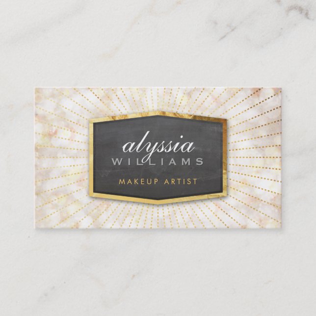 GOLD LOGO art deco elegant sunburst grey bokeh Business Card (Front)