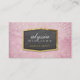 GOLD LOGO art deco elegant sunburst pink bokeh Business Card