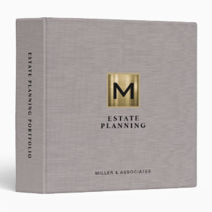 Gold Logo Beige Linen Estate Planning Monogram Binder