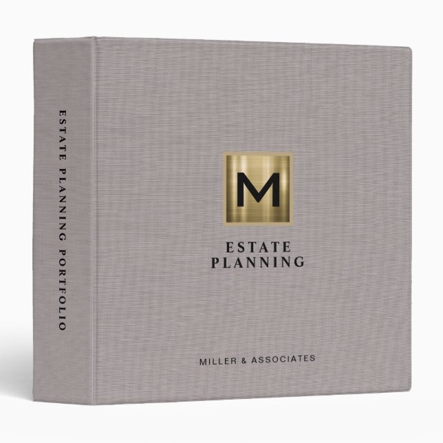Gold Logo Beige Linen Estate Planning Monogram Binder (Front/Spine)
