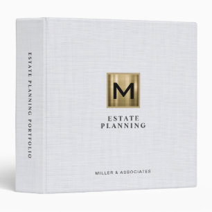 Gold Logo Beige Linen Estate Planning Monogram Binder